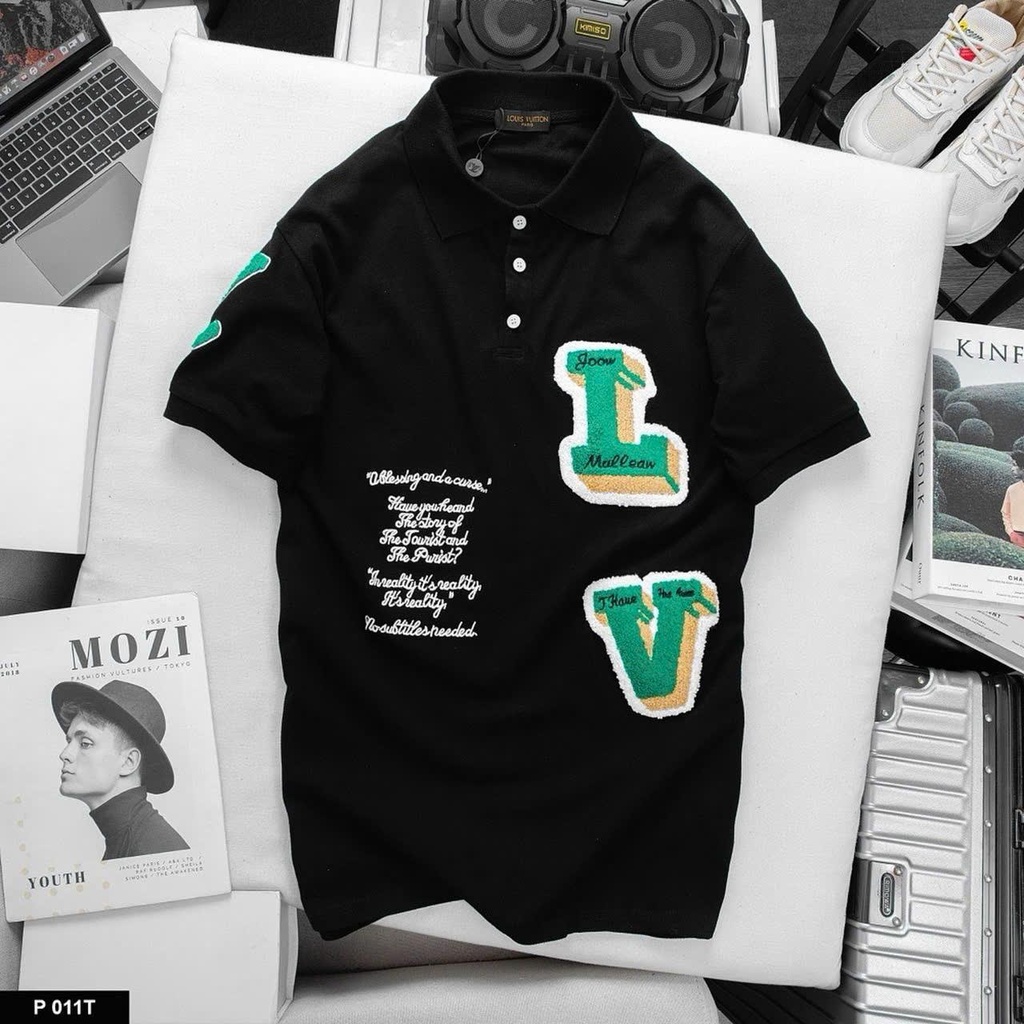 Polo cotton gai e về 2 màu trắng và đen Logo thêu xịn sò-P011T