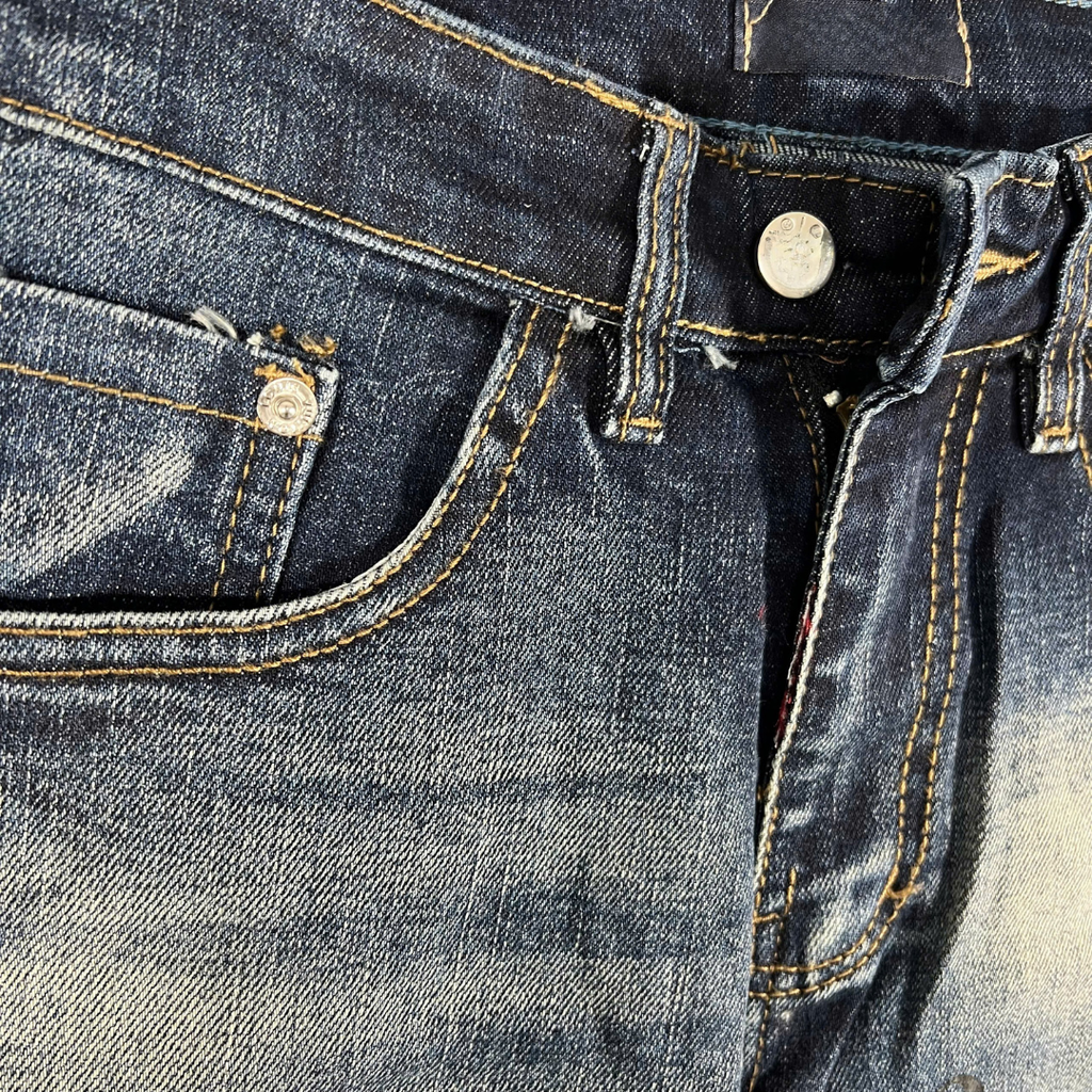 Quần Short Jean Nam KJ6016 - Wash Xanh Đậm, Họa Tiết Logo Cực Chất 