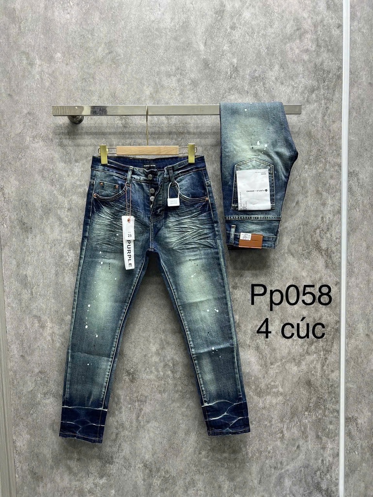 Quần jeans Purple xanh mài bạc vảy sơn